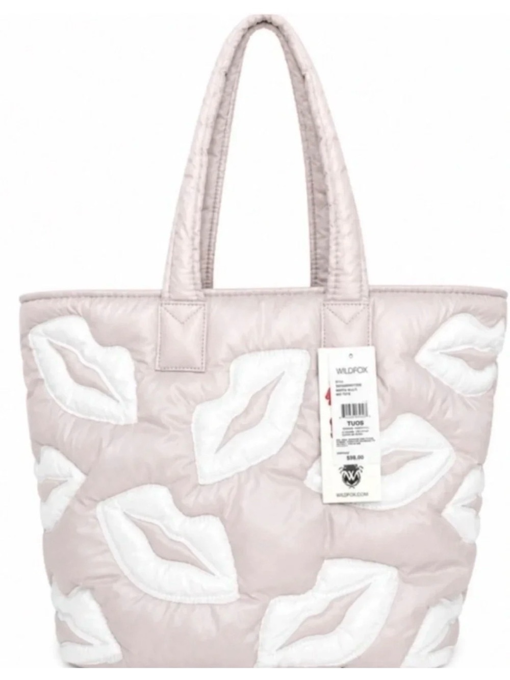 Wildfox Blush Quilted Tote with White Lip Appliqués